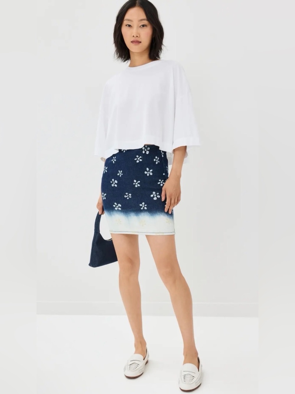 Marni Blue Floral Dip-Dye Denim Mini Skirt